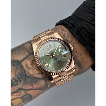 Custom Seiko Mod • Olive Green Roman Rose Gold Datejust President • 36mm